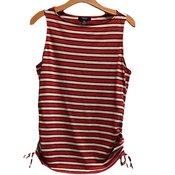 Chaps Tank Top Striped Adjustable Ruched Hem L Red White Black 167G - Picture 8 of 10
